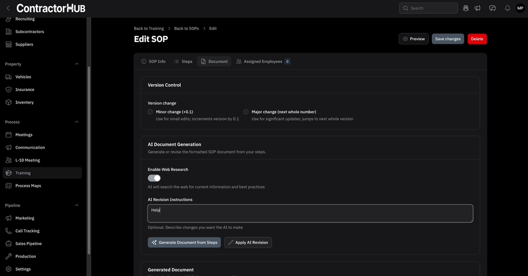 ContractorHUB SOP Generation