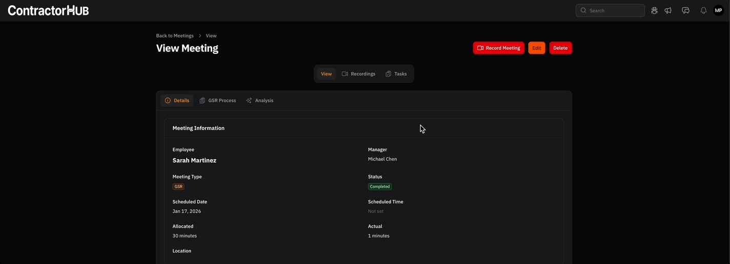 ContractorHUB Process Module - Meeting Recording