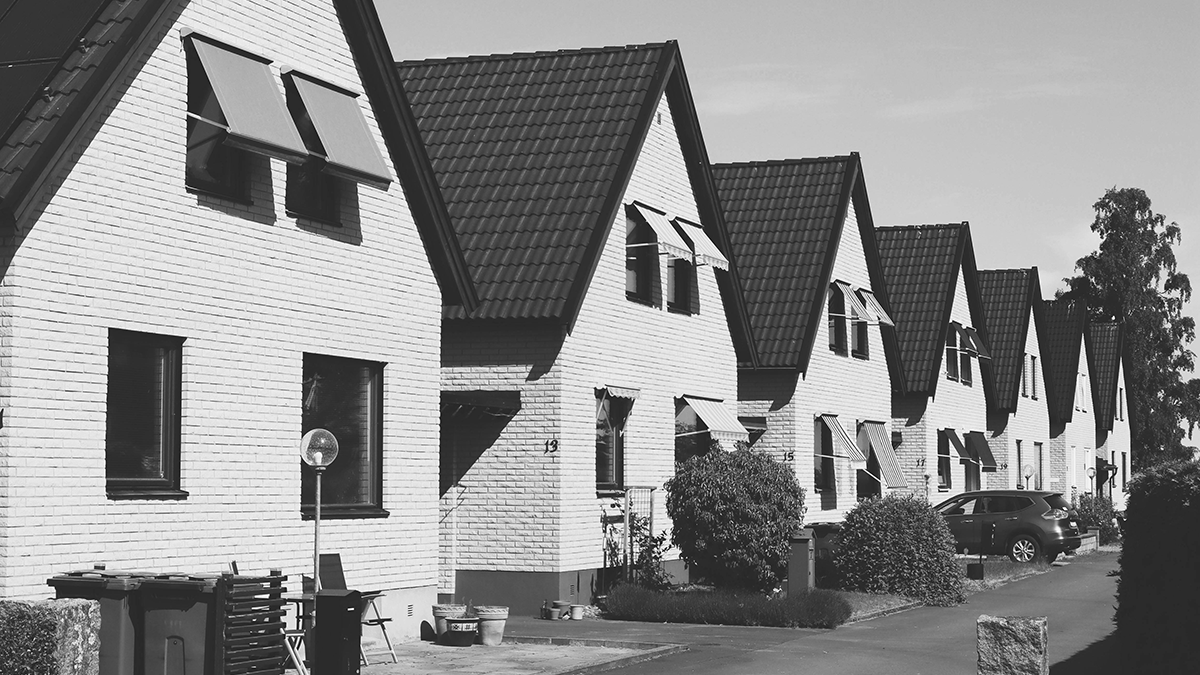 Black and white houses in a neighborhood