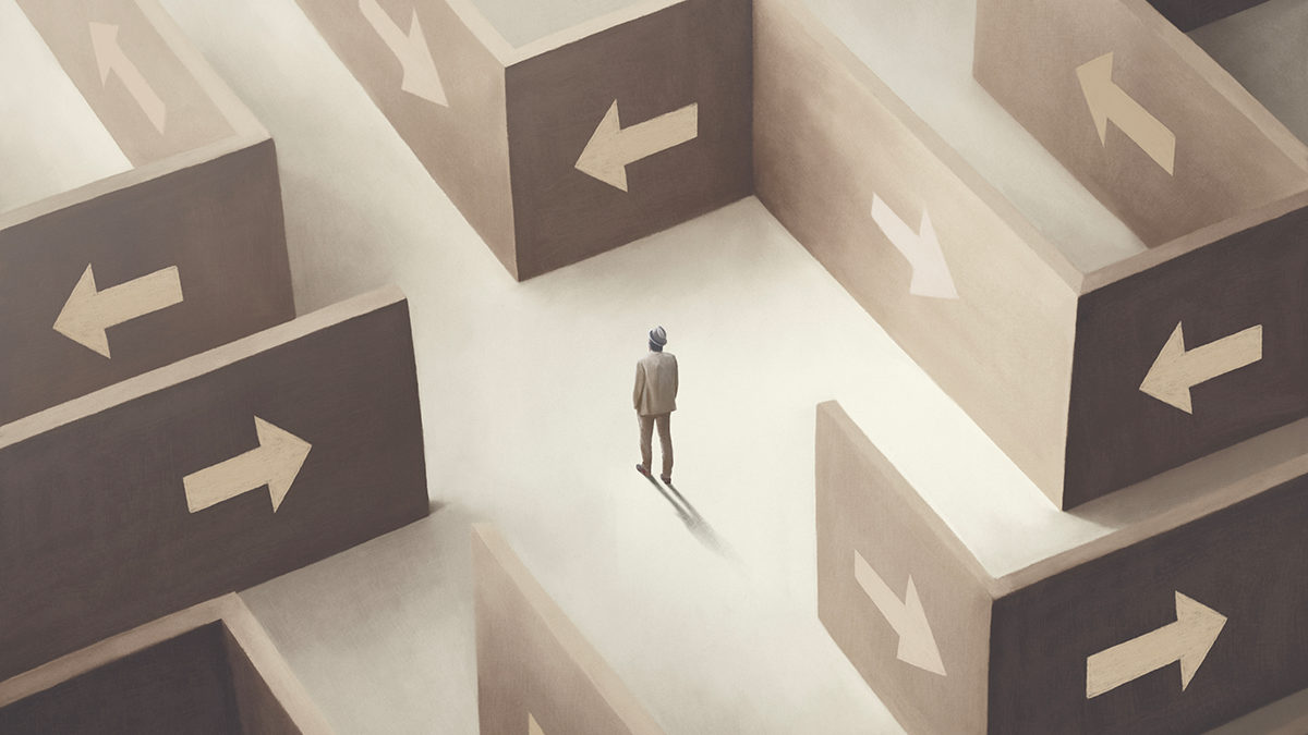 animated person stuck in a maze