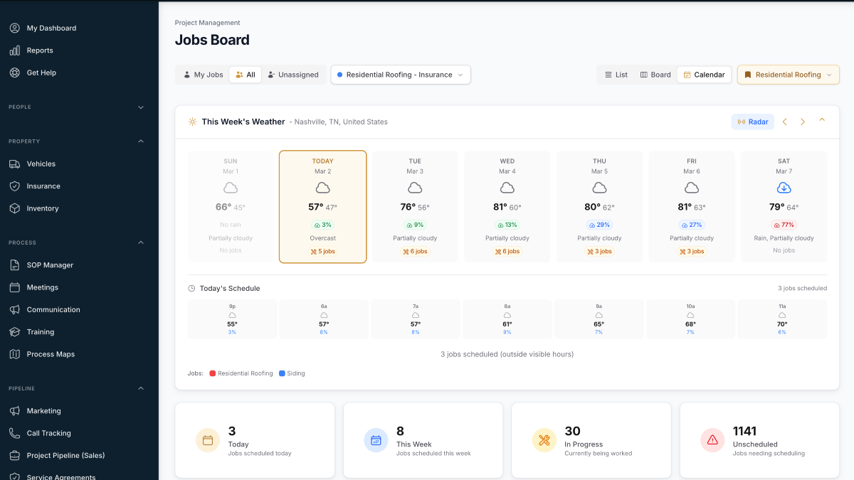 Production calendar planning view with radar 