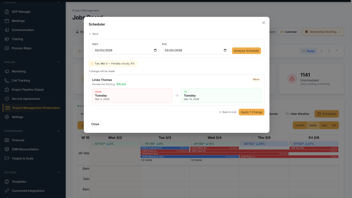Weather Delay Rescheduling widget 
