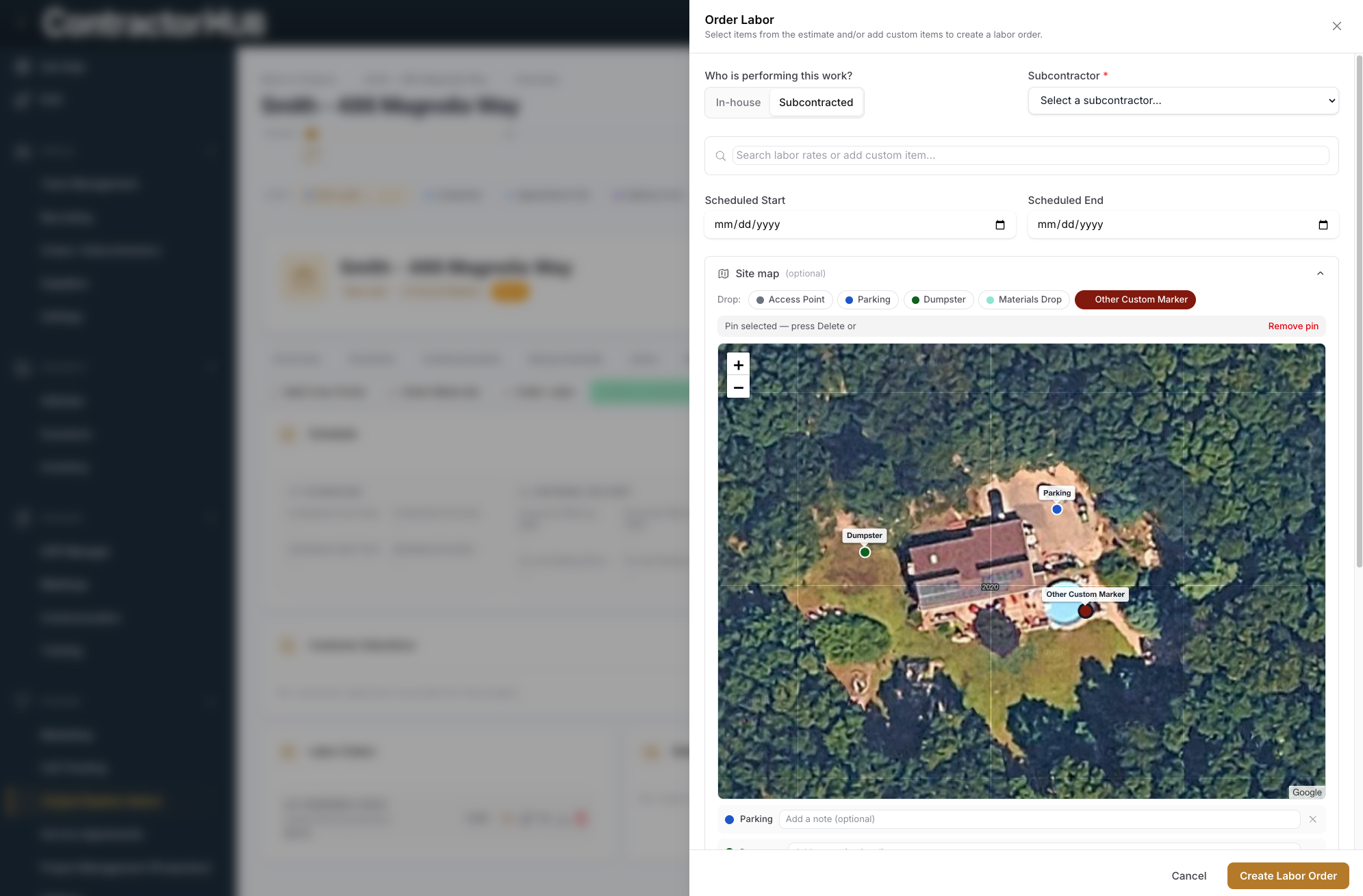 edit site maps in labor orders