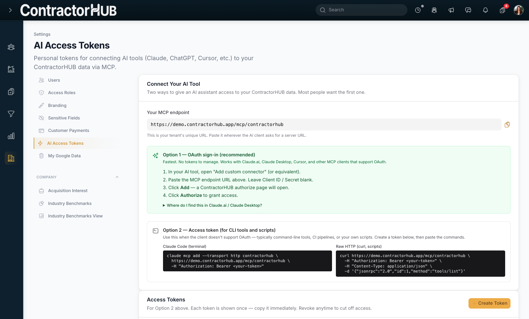 Connecting ContractorHUB to Claude
