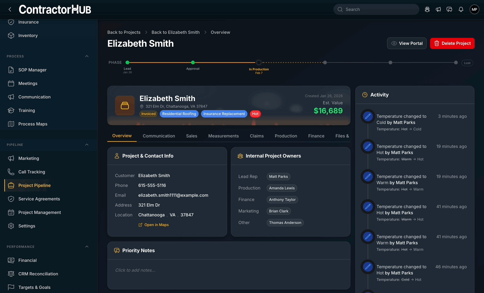 Hot leads feature in CRM Dark Mode