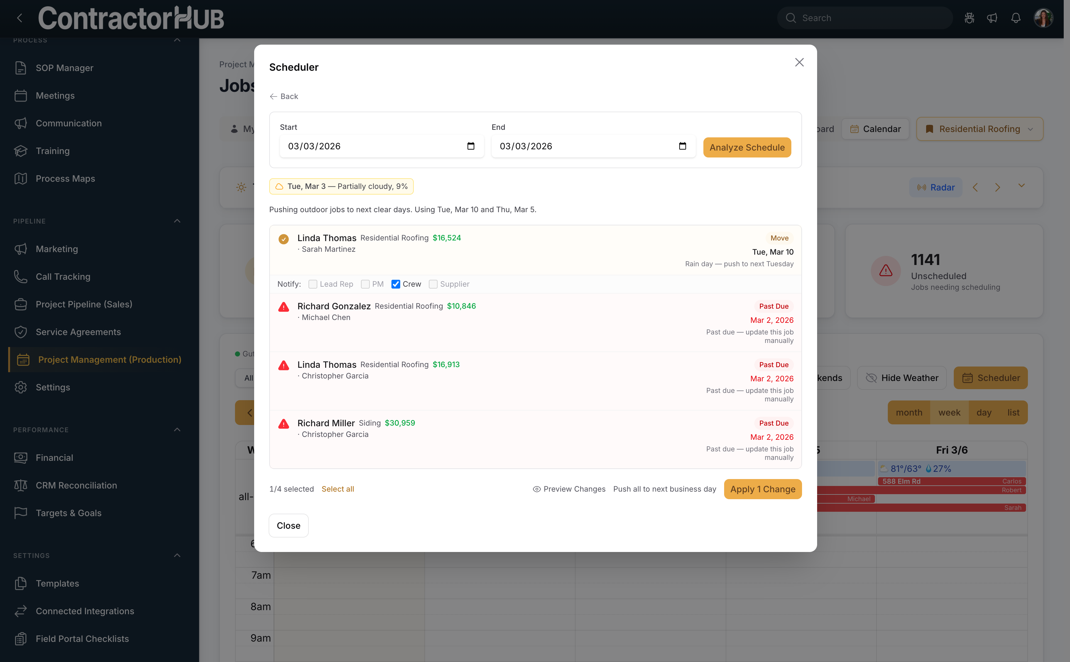 Reschedule jobs with ease when bad weather is coming