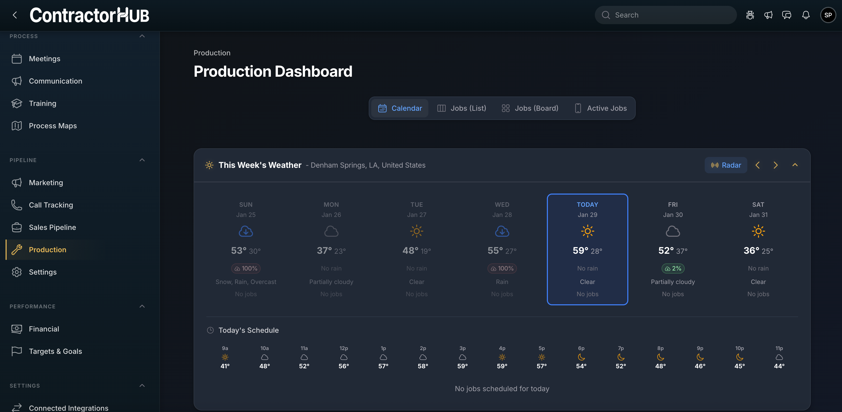V2 Production Dashboard Dark Mode ContractorHUB
