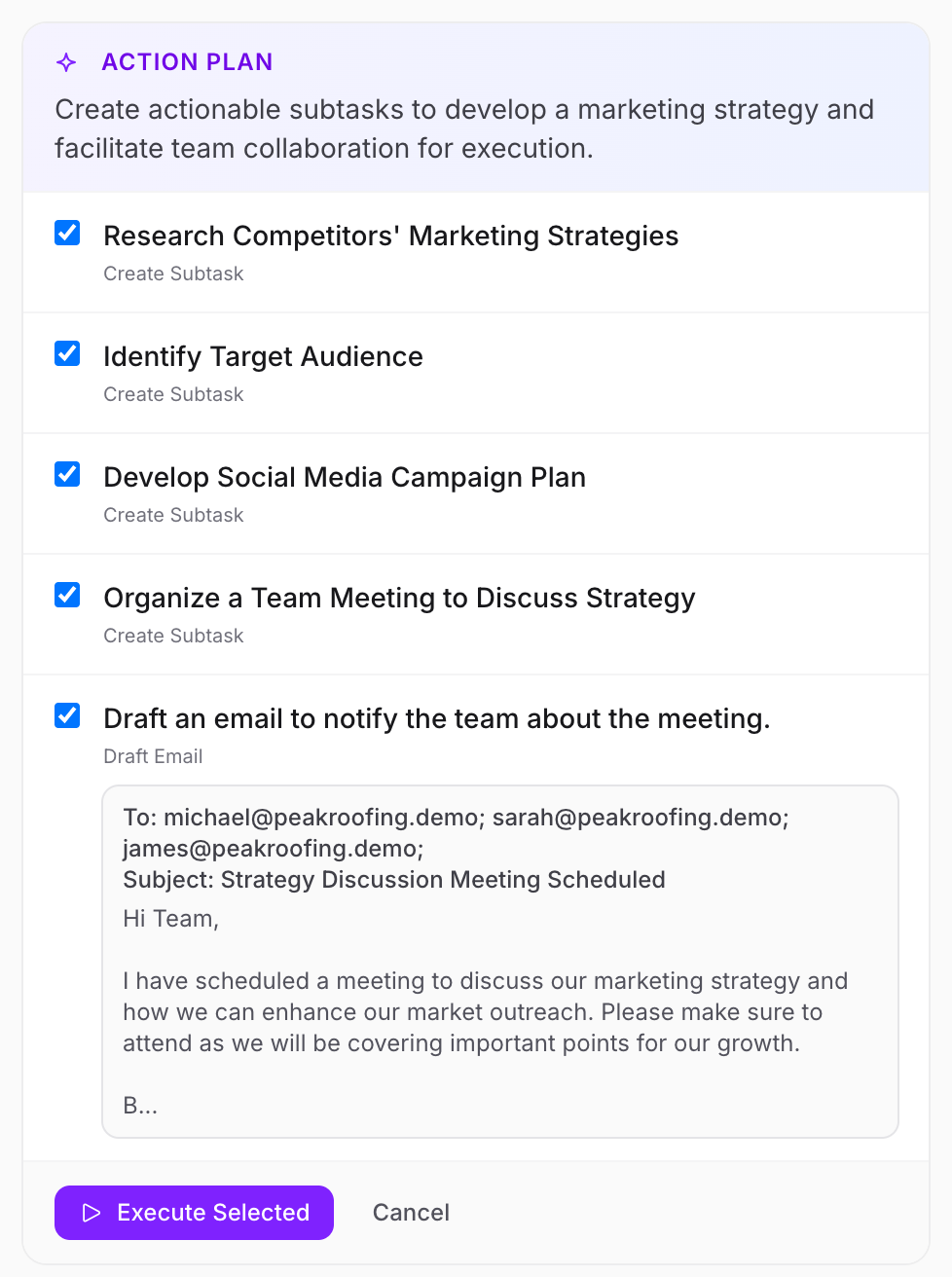 ContractorHUB AI Task Assistant Action Plan Example