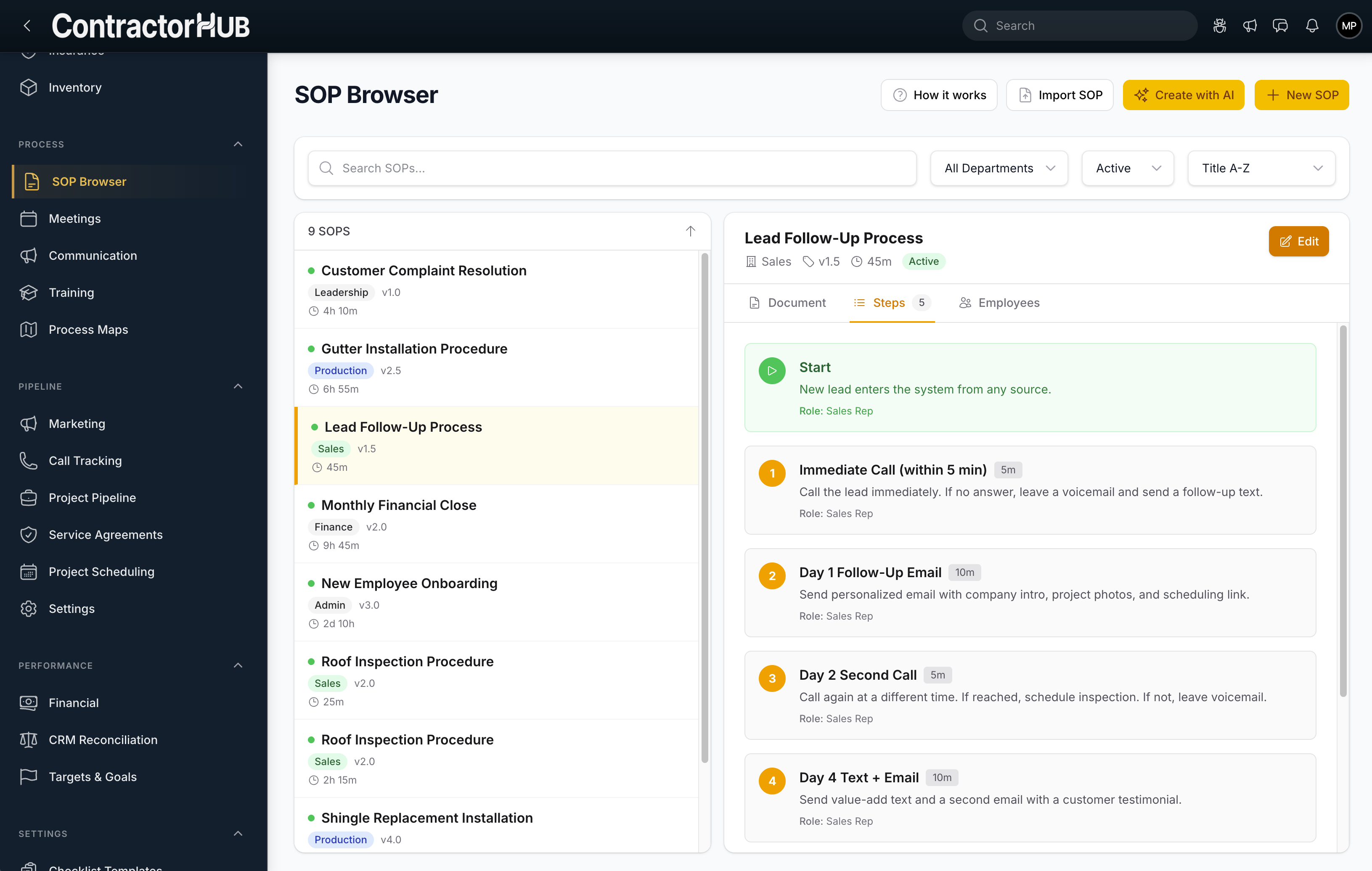 Updated SOP Management dashboard