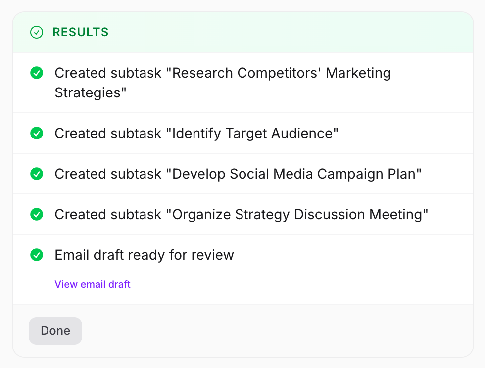 Approved action plan from AI Task Assistant