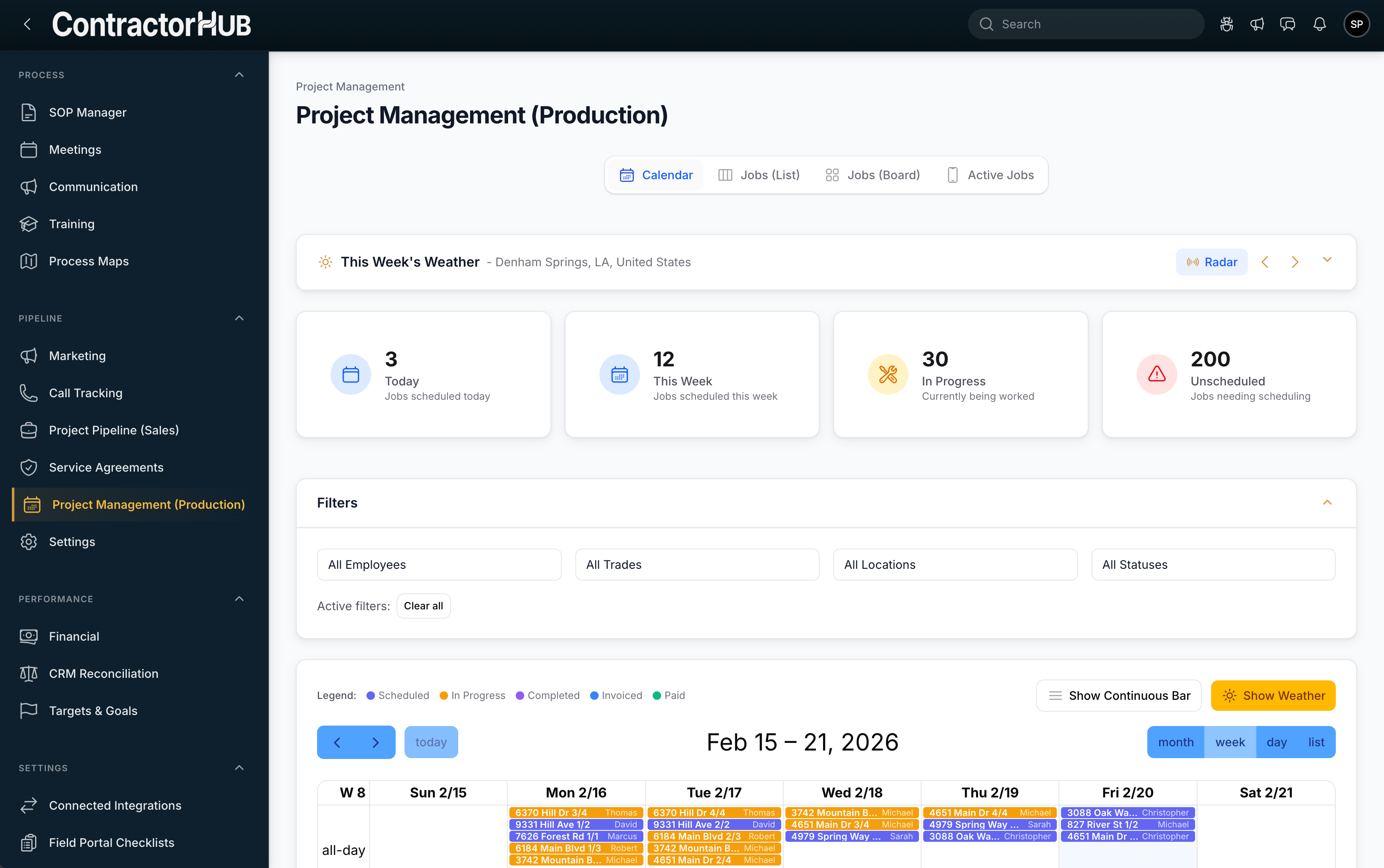 ContractorHUB production dashboard