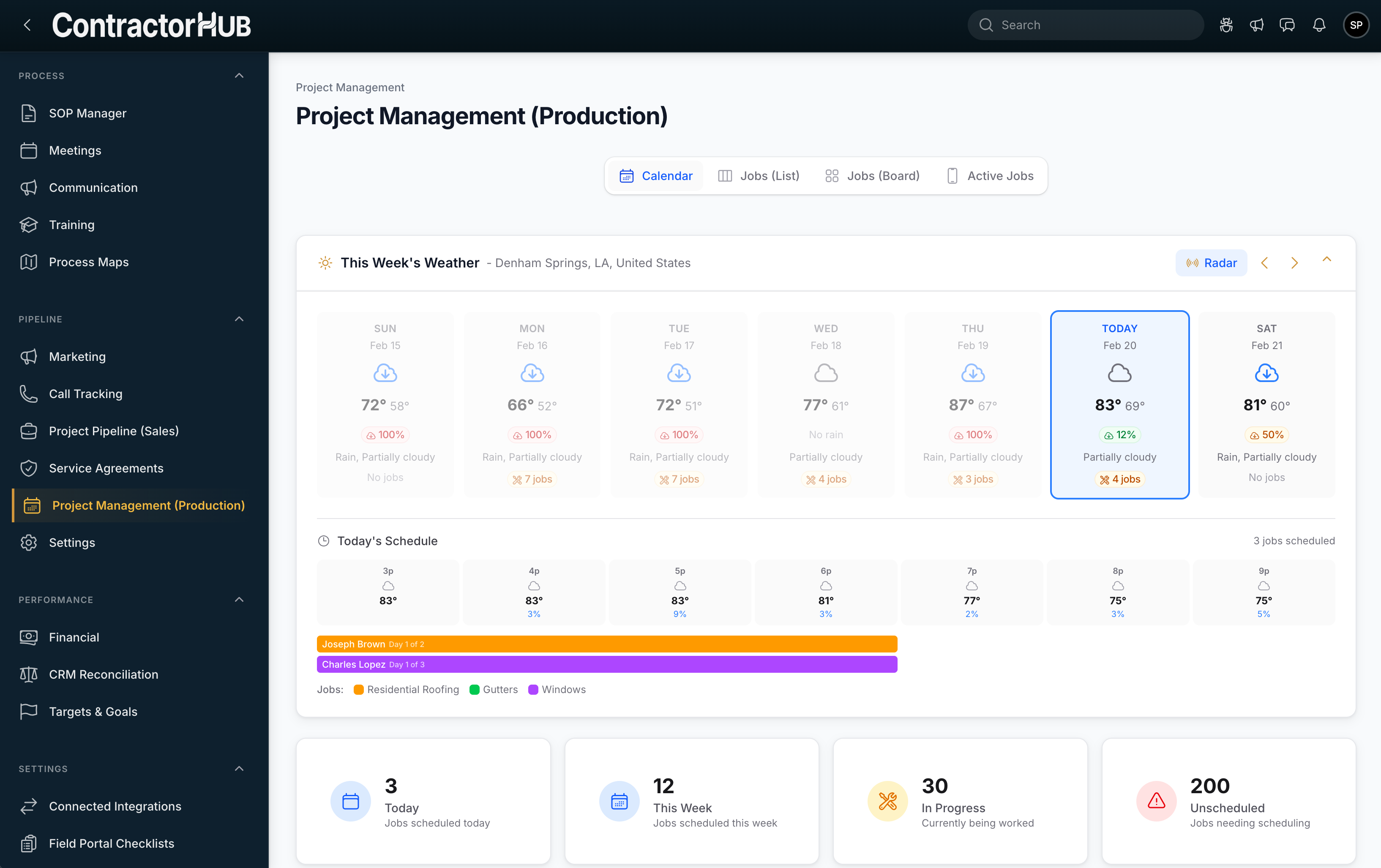 Weather insights in the production dashboard
