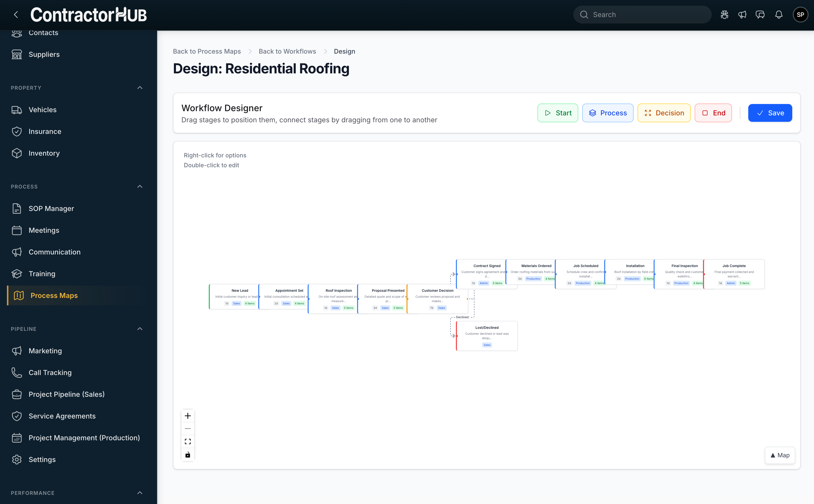 ContractorHUB residential roofing workflow example